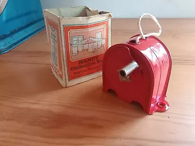 Vintage “Handy Things” Red Clothes Line Reel Ludington MI  ORIGINAL BOX.  • $30