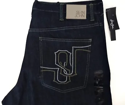New Mens Vintage Sean John Loose Fit Dark Wash Denim Jeans Straight Leg Sz 38 40 • $59.99