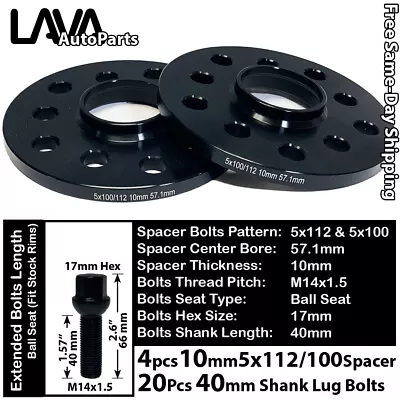 $85.49 • Buy 4PC 10MM THICK 5X112 & 5x100 57.1MM C.B WHEEL SPACER +14x1.5 BOLT FIT VOLKSWAGEN