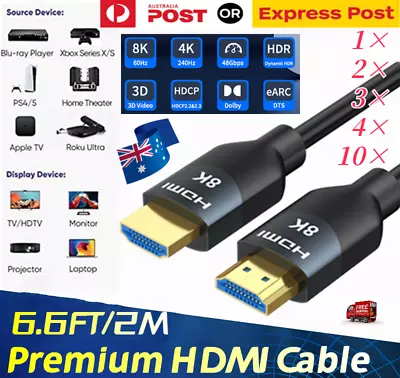 10PACK 8K HDMI 2.1 2M HDMI Cable 4K 2160p 1080p 3D HighSpeed Ethernet HEC ARC • $14.23