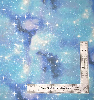 Magical Galaxy Blue Purple Sky Glitter Accents Cotton Fabric 3 Wishes By Yard • $10.98