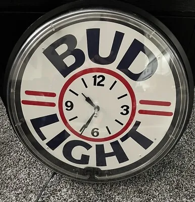 Vintage Bud Light Budweiser Red Neon Sign Wall Bar Clock 20   Working • $199.99