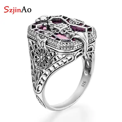 $46.29 • Buy Vintage Pink Gemstones Rings Woman 925 Sterling Silver Party Large Fine Jewelry