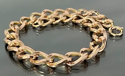 Antique 9K Solid Rose Gold Graduated Curb Link Bracelet 18cm Long C1923 • $636.09