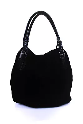 Victor Womens Double Handle Magnet Flap Medium Velvet Shoulder Handbag Black • $42.69