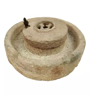 Antique Handmade Small Red Stone Flour Hand Mill Old Stoneware Collectible STO82 • £188.47