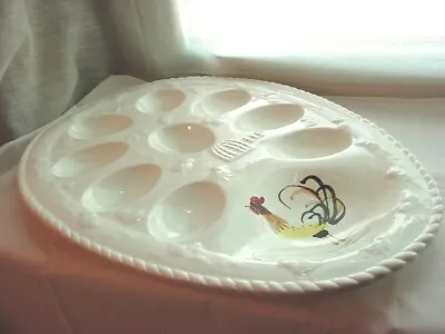 Devilled Egg Platter Serving Plate Rooster Chick Motif Vintage Imperfect • $4.96