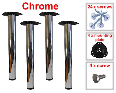 £19.99 • Buy 4 Chrome Metal Table Legs Kitchen Breakfast Bar  710mm Fitting Kit Included