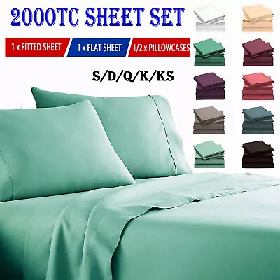 2000TC Hotel Quality Bed Sheet Set Ultra Soft 4PCS Flat Fitted Sheet Set S/D/Q/K • $31.99