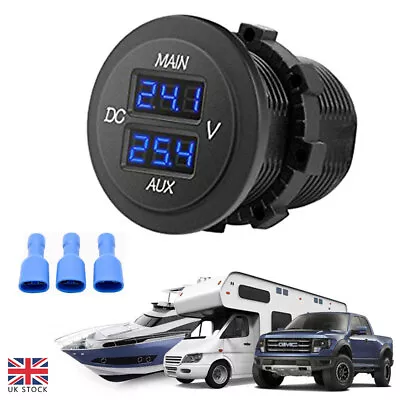 AUX LED Dual Voltmeter Voltage Gauge Battery Monitor Panel Car Boat RV 12/24V • £10.87