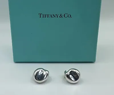 Tiffany & Co Elsa Peretti Sterling Silver Bean Clip On Earrings • $159.99