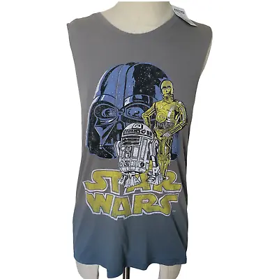 Star Wars TM Womens Gray Mighty Fine Darth Vader C3PO R2D2 Tank Top • $10.49