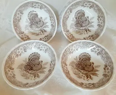 Lot Of (4) Queen's Myott BROWN TURKEY THANKSGIVING 6.5 Inch Soup / Cereal Bowl • $42