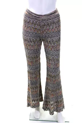 Missoni Womens Metallic High Rise Chevron Print Knit Pants Silver Size 40 • $89.99