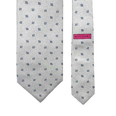 Bvlgari Mens Seven 7 Fold Tie Light Gray Geometric Silk 3 7/8  (W) 57.5  (L) Euc • $51.83