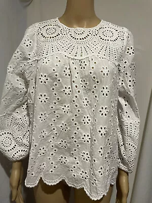 Decjuba Size L? White Broderie Anglaise Long Sleeve Blouse • $32