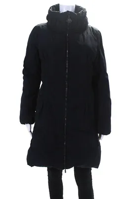 Moncler Women's High Neck Double Zip Mid Length Down Coat Navy Size 3 • $350.99
