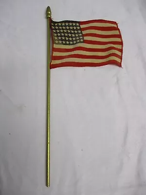 Vintage Miniature 4x5 In.  48 Star American Flag On Wooden Flagstaff • $10