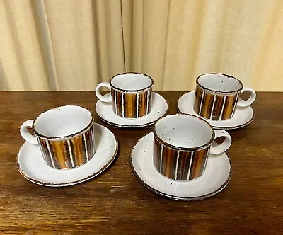 4 Vintage Midwinter Stonehenge EARTH Flat Cups & Saucers MCM England • $49.90