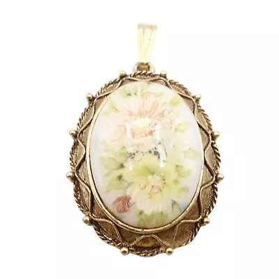 Vintage LUZIER Floral & Goldtone Solid Perfume Locket Pendant 1.25  • $24.99