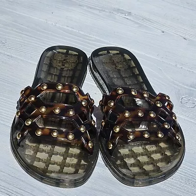 Vince Camuto Women's Sz 7 Jelly Slides Slip On Sandals Brown Tortoise Studded • $25