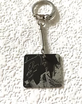 Vintage Keychain SINCERELY ELVIS Key Ring Metal Black & Silver Fob PRESLEY • $19.98