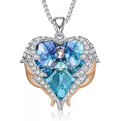 Angel Wings Love Silver White Zircon Sky Blue Crystal Pendant Necklace Gift  • $1.15