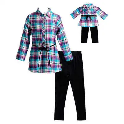 Dollie And Me 18  Doll Matching Flannel Tunic Top Leggings Outfit Size 4 • $19.02