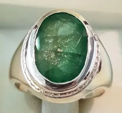 Real Big Emerald Ring Natural Esmeralda Ring Mens Emerald Stone Silver Jewelry • $550