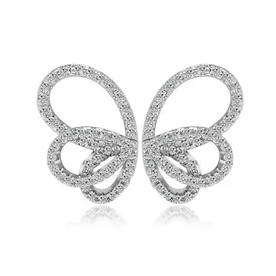 Rhodium Silver Plated Clear CZ Cubic Zirconia Butterfly Wings Stud Earrings • $30.99