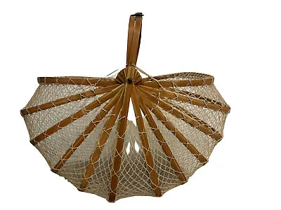 Vintage Japanese Bamboo Fishing Net Basket Folding Handbag • $60