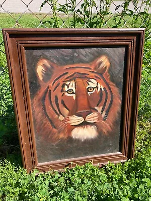 Vintage Tiger Oil Painting J.S. Zorn Louisiana Estate Found Art Canvas • $34.95