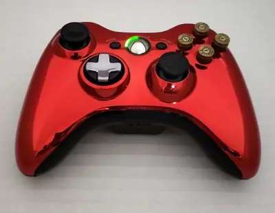 CUSTOM Xbox 360 Wireless Controller CHROME RED W/ Metal Brown Buttons TESTED! • $44.99