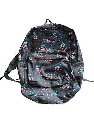 Jansport Superbreak Backpack Lightweight School  Black Neon Cherries • £18.53