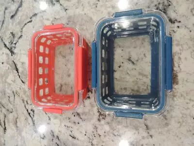 Ello Set Of 2 Meal Prep Containers~Glass W/Lids~Red & Blue~EUC! • $20