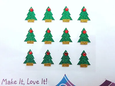 £2 • Buy 12 GLITTER CHRISTMAS TREE Gem Stickers Card Toppers CRAFTS Stick On Scrapbook