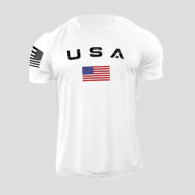 New Men's USA Flag T Shirt American Patriotic 100% Cotton • $15.90