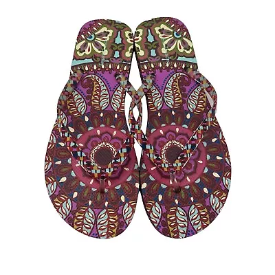 Vera Bradley Paisley In Paradise Flip Flops Sz L 9-10 Pink Floral Summer Beach • $14.99