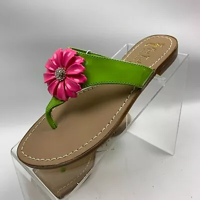 Miss Trish For Target Sandals Pink Rhinestone Flower Green Thong Slide Sz 6 NEW • $24.95