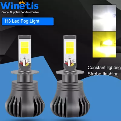 2x LED Driving Fog Light Bulbs Strobe Flashing 6000k White / 3000k Yellow H3 • $18.26