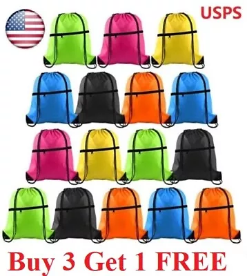 Drawstring Backpack Zippered Pocket Sport Gym Waterproof Cinch Sack Pack Bag • $5.95