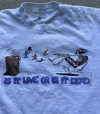 Vintage Grateful Dead T Shirt Men S-5XL Is It Live Or Dead Band Tee White HN871 • $20.89