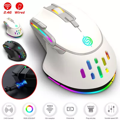 RGB LED Backlit Wireless Gaming Mouse Wired Optical Gamer Mice For Laptop PC Mac • $25.29