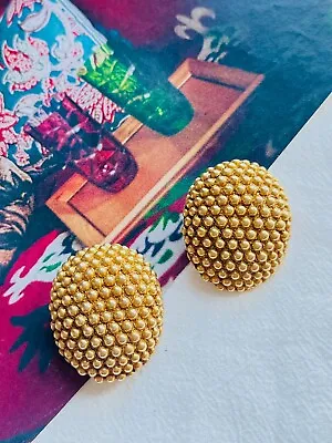 Yves Saint Laurent YSL Vintage Massive Huge Oval Dots Chunky Clip Earrings Gold • £499.99