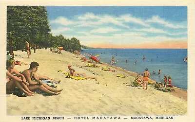 C1940 Lake Michigan Beach Hotel Macatawa Macatawa Michigan Postcard • $9.99