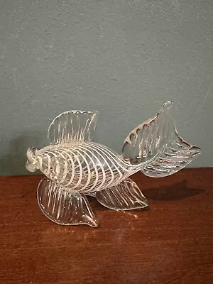 Hand Blown 5” Art Glass Fish - Clear And White Hollow And Delicate Murano Style • $29.95