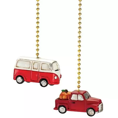 Red Pickup Truck And Retro Camper Van Fan Pulls Novelty Vintage Style With Chain • $18.95