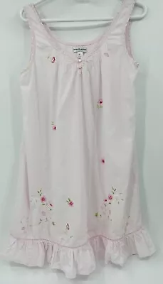 Miss Elaine 100% Cotton Sleeveless Embroidered Short Nightgown Size Medium • $17