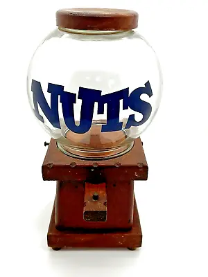 Vintage Nuts Peanut Dispenser Tabletop Bar Wood Glass Globe No Coins Needed • $35.99