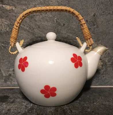 Oriental Vintage Ceramic Teapot White Red Cherry Blossom Flowers Japanese Asian • $11.35